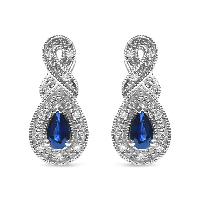 .925 Sterling Silver 4.5 x 3mm Pear Sapphire Gemstone and Diamond Accent Infinity Drop Stud Earrings (H-I Color, SI1-SI2 Clarity)