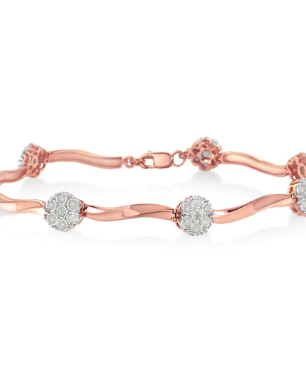 .925 10k Rose Gold Over Sterling Silver 1.0 cttw Diamond Floral Link Bracelet (I-J Color,I3 Clarity)