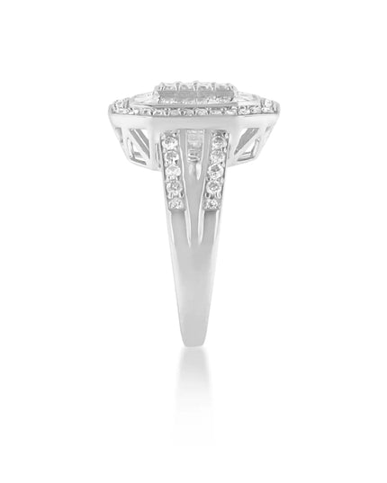 .925 Sterling Silver Round and Baguette Diamond Cathedral Ring (0.75 Cttw, H-I Color, I2-I3 Clarity)
