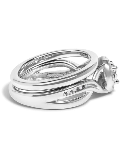 .925 Sterling Silver 1/7 Cttw Diamond Halo Bypass Engagement Ring and Wedding Band Set (I-J Color, I3 Clarity)