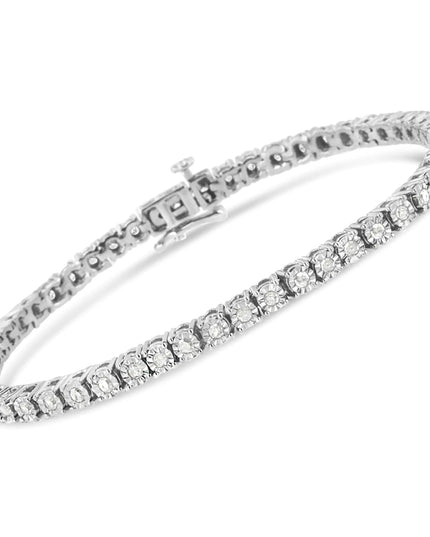 .925 Sterling Silver 1.0 Cttw Miracle-Set Diamond Round Faceted Bezel Tennis Bracelet (I-J Color, I3 Clarity)