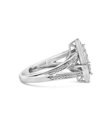 .925 Sterling Silver 1/3 Cttw Invisible Set Princess-Cut Diamond Rhombus and Beaded Halo Ring (H-I Color, SI1-SI2 Clarity)