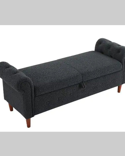 Grey Teddy Velvet Multifunctional Storage Rectangular Sofa Stool
