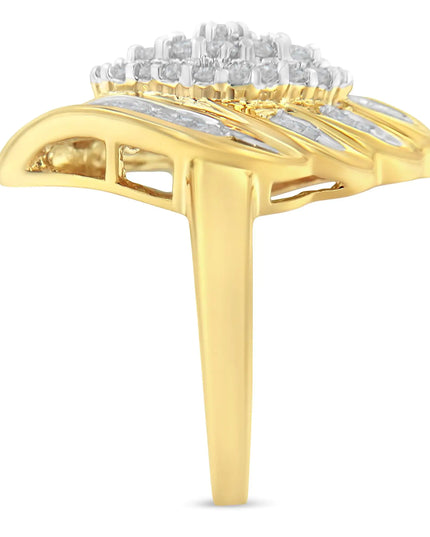 10K Yellow Gold Plated .925 Sterling Silver Diamond Cocktail Ring (3/4 Cttw, I-J Color, I2-I3 Clarity)