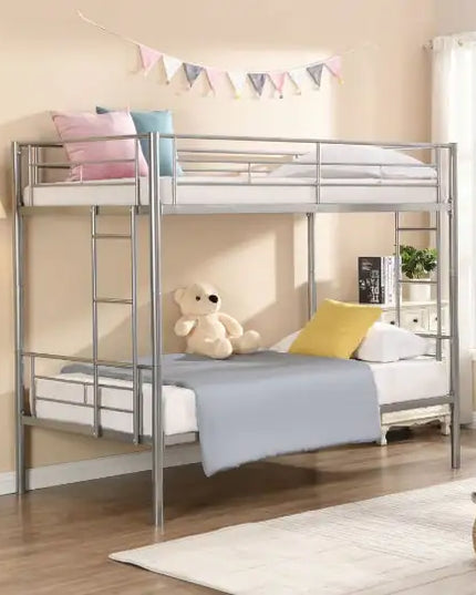 Silver Metal Bunk Bed With Trundle