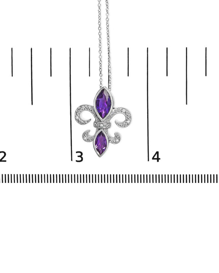 .925 Sterling Silver Purple Amethyst Marquise and Diamond Accent Fleur De Lis Pendant Necklace (H-I Color, SI1-SI2 Clarity) - Size 18"