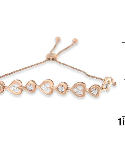 Rose Plated Sterling Silver Diamond Heart-Linked Bolo Bracelet (0.30 cttw, H-I Color, I2-I3 Clarity)