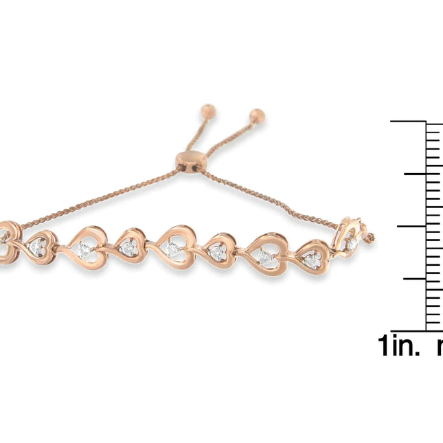 Rose Plated Sterling Silver Diamond Heart-Linked Bolo Bracelet (0.30 cttw, H-I Color, I2-I3 Clarity)