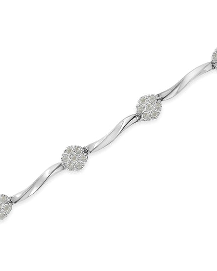 .925 Sterling Silver 1.0 cttw Miracle-Set Diamond 7 Stone Floral Cluster Link Bracelet (I-J Color, I3 Clarity) -7"