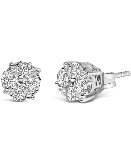 .925 Sterling Silver 1/2 cttw Prong Set Round-Cut Diamond Cluster Stud Earring (I-J Color, I2-I3 Clarity)