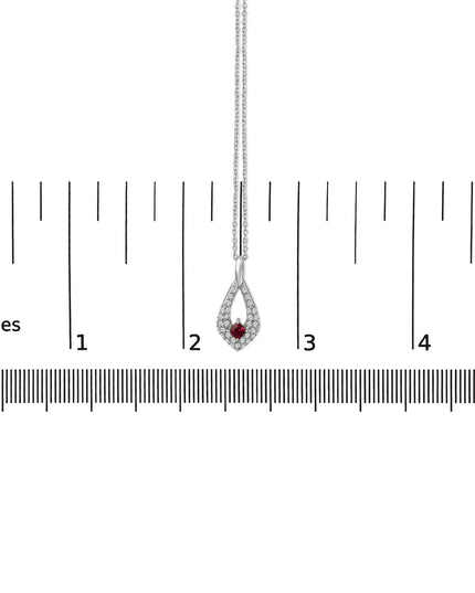 .925 Sterling Silver Created Red Ruby and White Sapphire Pear Shaped Pendant Necklace - 18" Inches