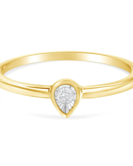 14K Yellow Gold Plated .925 Sterling Silver 1/20 Carat Diamond Teardrop Pear-Shaped Miracle Set Petite Fashion Ring (J-K Color, I1-I2 Clarity)