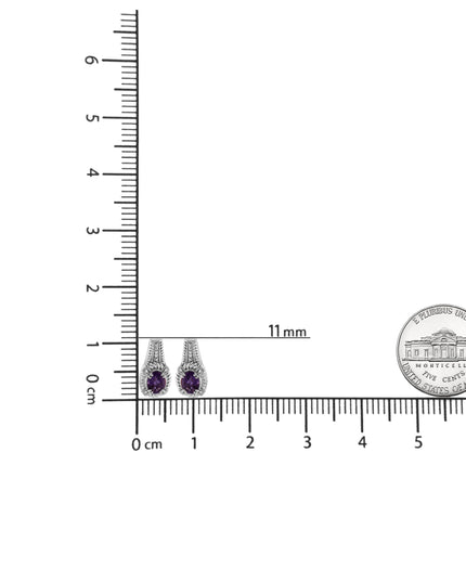 .925 Sterling Silver 8x6 MM Natural Oval Purple Amethyst Gemstone and Diamond Accent Art Deco Style Drop and Dangle Earrings (I-J Color, I1-I2 Clarity)