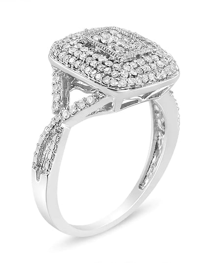 .925 Sterling Silver 1/2 Cttw Round-Cut Diamond Cluster Cushion Ring (I-J , I1-I2)