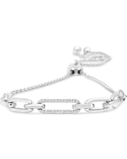 .925 Sterling Silver 1/10 Cttw Diamond Paperclip Link Adjustable Bolo Bracelet (I-J Color, I2-I3 Clarity)
