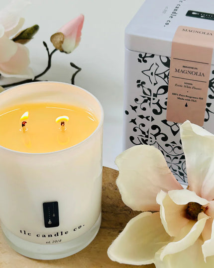 TLC Candle Co. "Magnolia" Hand Poured 11oz Jar Candle in Vintage Tin, Scented Natural Soy Wax and Essential Oil Blended Fragrances, 2 Wicks, 60 Hour Burn Time, Made in the USA