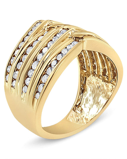10K Yellow Gold Plated .925 Sterling Silver 1 1/2 Cttw Diamond Channel Band (Champagne Color, I2-I3 Clarity) Ring