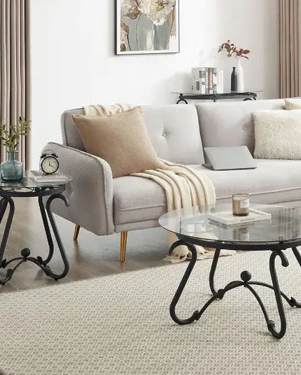 2-piece Tempered Glass Coffee Table Set, Round End Side Table