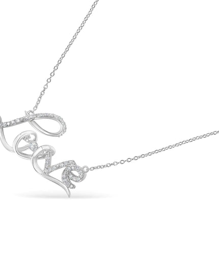 .925 Sterling Silver 1/4 Cttw Diamond Cursive "Love" 18" Pendant Necklace (H-I Color, I1-I2 Clarity)