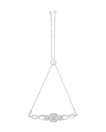 .925 Sterling Silver Diamond Cushion Frame Heart-Sides Twist 4”-10” Adjustable Bolo Tennis Bolo Bracelet (I-J Color, I3 Clarity)