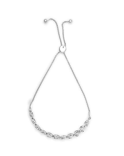 .925 Sterling Silver 1/10 Cttw Diamond Heart Link Bolo Bracelet (I-J Color, I2-I3 Clarity)