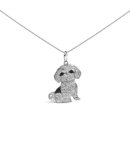 .925 Sterling Silver 1/2 Cttw White and Black Diamond Shih Tzu Dog 18" Pendant Necklace (I-J Color, I2-I3 Clarity)