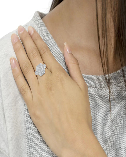 .925 Sterling Silver Round and Baguette Diamond Cathedral Ring (0.75 Cttw, H-I Color, I2-I3 Clarity)