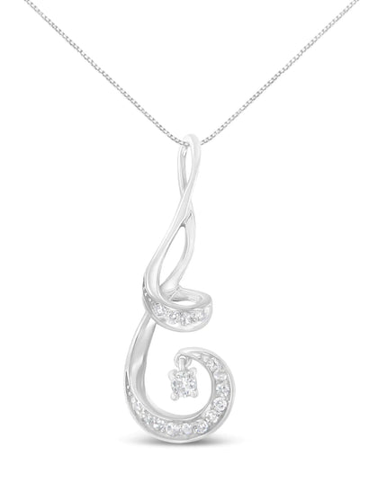 Espira 10K White Gold 1/5 Cttw Brilliant-Cut Diamond Sparkling Spiral 18" Pendant Necklace (J-K color, I2-I3 Clarity)