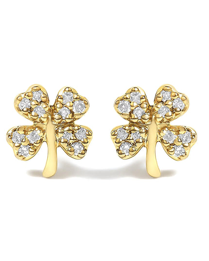 10K Yellow Gold Diamond Accent 4 Leaf Clover Stud Earrings