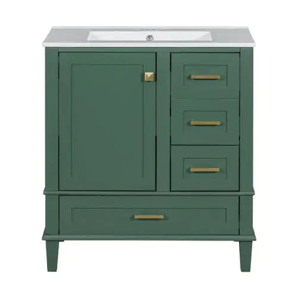 30" Modern Bathroom Vanity Cabinet with Sink – Solid Wood Frame, Soft-Close Door & 3 Drawers Storage Combo