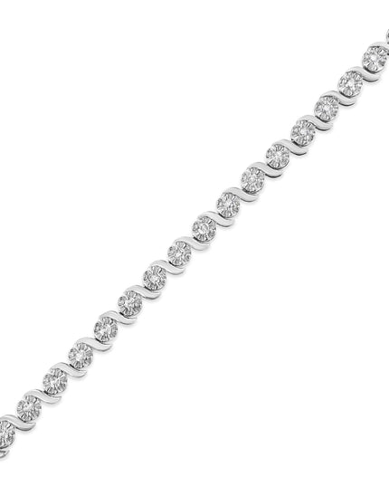 .925 Sterling Silver 1.0 Cttw Diamond Spiral Wave Curved-Link 7" Tennis Bracelet (I-J Color, I3 Clarity)