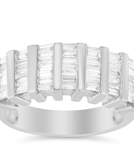 .925 Sterling Silver 1.0 Cttw Baguette Cut Diamond Vertical Channel Fluted Multi-Row Unisex Fashion Wedding Ring (H-I Color, I1-I2 Clarity)