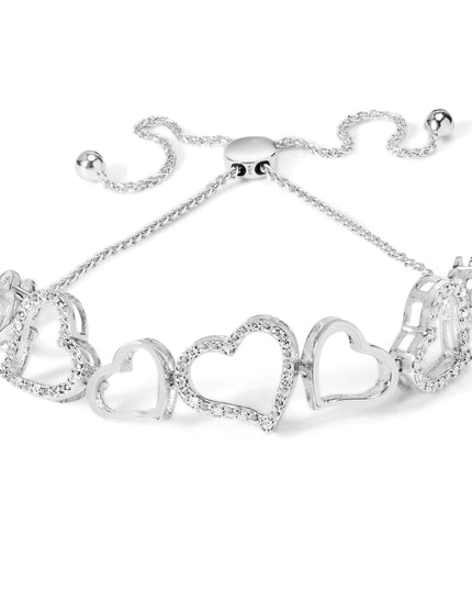 .925 Sterling Silver 1/4 Cttw Diamond Open Heart Link Adjustable Bolo Bracelet   (I-J Color, I2-I3 Clarity) - 4 to 10 Inches