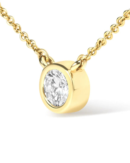 10K Gold 1/10 Carat Round Brilliant-Cut Diamond Modern Bezel-Set Solitaire 16"-18" Pendant Necklace