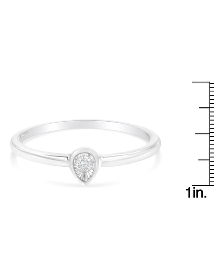 .925 Sterling Silver 1/20 Carat Diamond Teardrop Pear-Shaped Miracle Set Petite Fashion Promise Ring (J-K Color, I1-I2 Clarity)