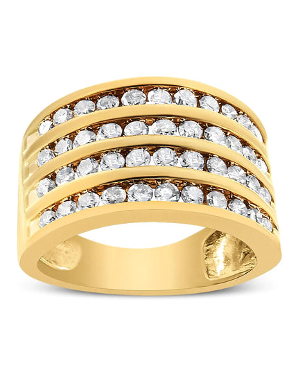 10K Yellow Gold Plated .925 Sterling Silver 1 1/2 Cttw Diamond 4 Row Channel Band Ring (Champagne Color, I2-I3 Clarity)