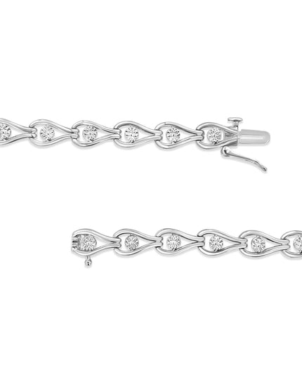 .925 Sterling Silver 1/10 Cttw Miracle-Set Diamond Pear Shape and Bezel Link Bracelet (I-J Color, I3 Clarity) - 7.25"