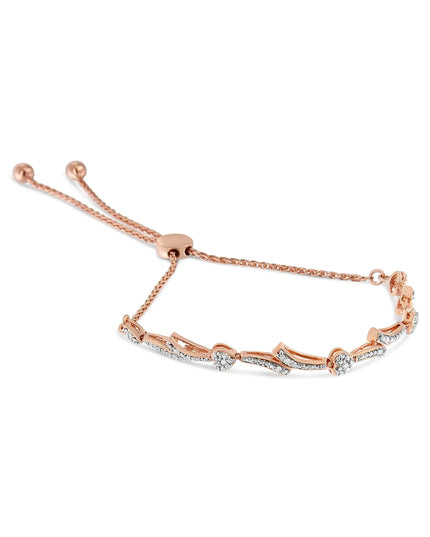 .925 Sterling Silver Diamond Accent Heart and Wave Link Bolo Bracelet (I-J Color, I2-I3 Clarity) - 6" to 9" Adjustable