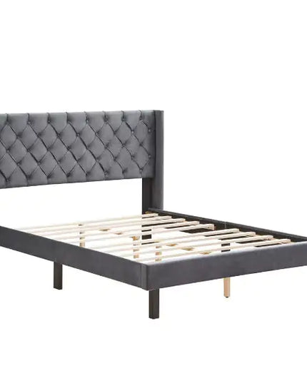 Quilted Fabric Bed Frame, Velvet Buttons