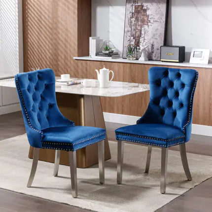 Contemporary Velvet Dining Chairs, Set Of 2, Tufted, Chrome Legs
