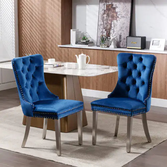 Contemporary Velvet Dining Chairs, Set Of 2, Tufted, Chrome Legs