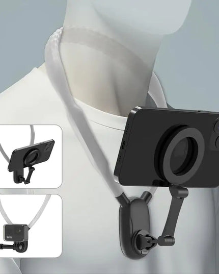 Magnetic Neck Mount for Phones, Neck Cell Phone Holder Pov/Vlog Selfie Mount Hand Free Phone Neck Holder Chest Stand Strap Video Recording for Iphone 16 15 14 13 12 Series Android Phones,Action Camera Accessories Smartphone