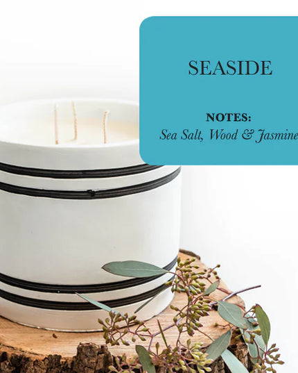 Luxury Large Striped Stone Designer Candle - Seaside