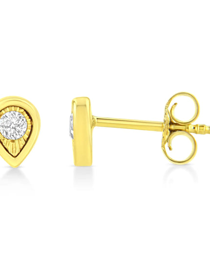 10K Yellow Gold Plated .925 Sterling Silver 1/10 Cttw Miracle-Set Diamond Stud Earrings - Choice of Shapes