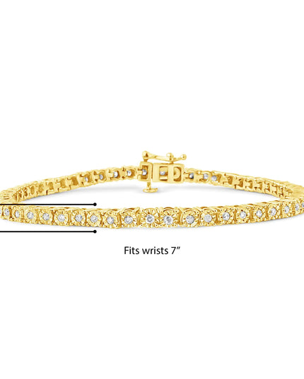 .925 Sterling Silver 1.0 Cttw Miracle-Set Diamond Round Faceted Bezel Tennis Bracelet (I-J Color, I3 Clarity)