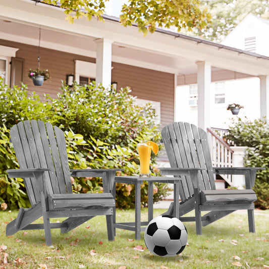 Wooden Folding Adirondack Lounge Chairs – 2-Piece Outdoor Patio Set