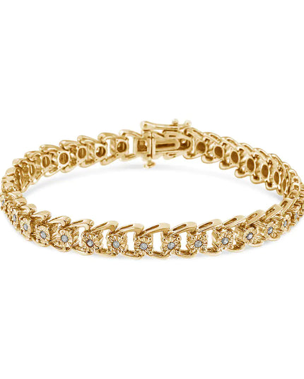 .925 Sterling Silver 1/2 Cttw Diamond Miracle-Set Double Swoosh Wave Style 7" Tennis Bracelet (I-J Color, I3 Clarity)
