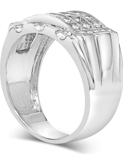 .925 Sterling Silver 1/4 Cttw Diamond Three Row Channel Band Ring (I-J Color, I3 Clarity) - Size 10