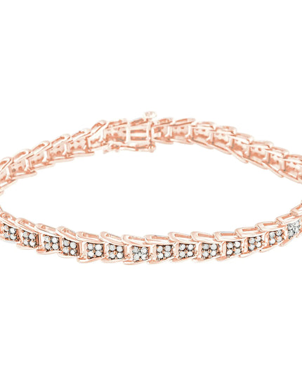 .925 Sterling Silver 2.0 Cttw Diamond Fan-Shaped Fancy Chevron Link Tennis Bracelet (I-J Color, I3 Clarity) - 7"