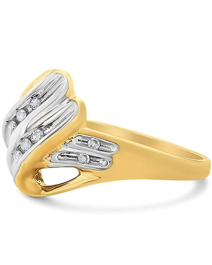 10K Yellow and White Gold 1/15 Cttw Round-Cut Diamond Bypass Ring (I2 Color, I-J Clarity)